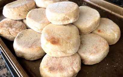 soft sourdough english-muffins-on-tray
